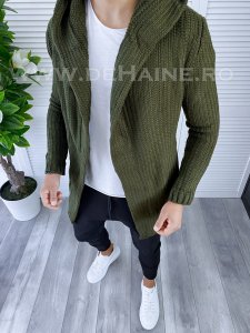 Cardigan barbati kaki cu gluga slim fit ZR T3516 U7