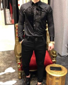 Camasa barbati neagra slim fit pentru evenimente B6128 7-1