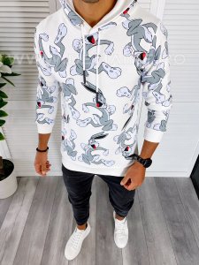 Hanorac barbati slim fit alb cu imprimeu K247 Y12-4