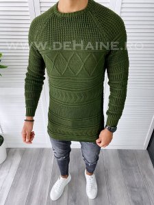 Pulover barbati gros slim fit kaki T3614 I17-3