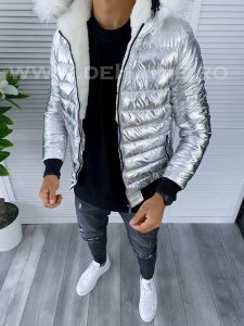 Geaca barbati groasa de iarna argintie B6781 S