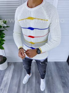 Pulover barbati gros slim fit alb T3587 85-5