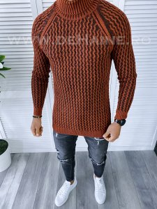 Pulover barbati gros slim fit caramiziu T3712 i3-3