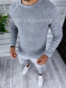 Pulover barbati gros slim fit gri T3621 O1-2.2