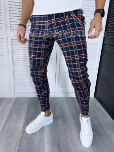 Pantaloni barbati casual regular fit bleumarin in carouri B1545 B10-2 E*
