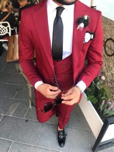 Costum barbati slim fit rosu B7673 17-3 E