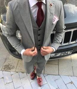 Costum barbati gri slim fit B7688 17-2 E