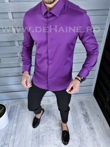 Camasa barbati mov inchis cu butoni slim fit B1326 61-4 E