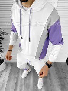 Trening barbat alb pantaloni + hanorac K154 K20