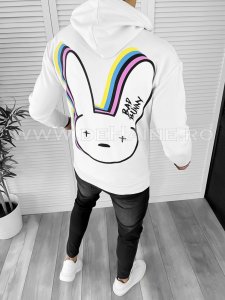 Hanorac barbati alb cu imprimeu pe spate slim fit K082 I3-6