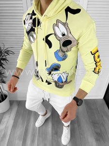 Hanorac barbati galben slim fit cu imprimeu K143 P20-7