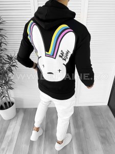 Hanorac barbati negru cu imprimeu pe spate slim fit K082 35-1.1.2 E 123-1