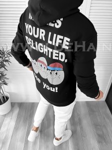 Hanorac barbati negru slim fit cu imprimeu pe spate K054 46-4.1.2 E 53-2/ 124-5