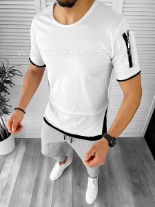 Tricou barbati slim fit alb B7809 V1-1.2