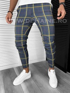Pantaloni barbati casual regular fit bleumarin in carouri B7841 154-5 E