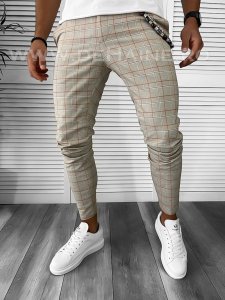 Pantaloni barbati casual regular fit bej in carouri B7878 E 6-5