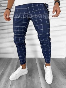 Pantaloni barbati casual regular fit bleumarin in carouri B7880 154-3 E