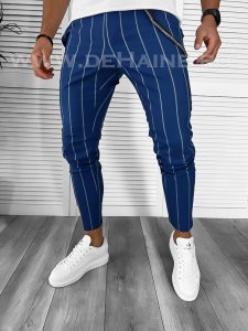 Pantaloni barbati casual regular fit bleumarin in dungi B7875 B5-4.3 E 4-3