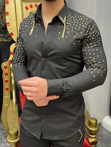 Camasa barbati neagra slim fit pentru evenimente B7912 5-4.2