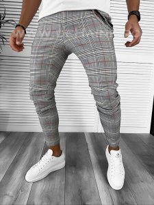 Pantaloni barbati casual regular fit gri in carouri B7931 11-1 E