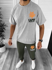 Trening barbati gri/kaki pantaloni + tricou oversize B7962 65B-2