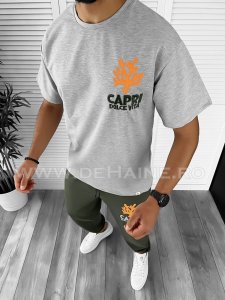 Tricou barbati gri cu imprimeu oversize B7962