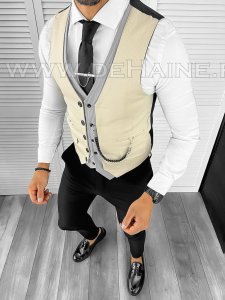 Vesta barbati eleganta slim fit bej B8098 202-3 e