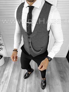 Vesta barbati eleganta slim fit gri B8116 142-6 E