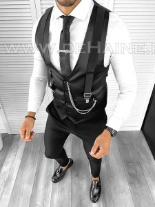 Vesta barbati eleganta slim fit neagra B8100 201-3 e