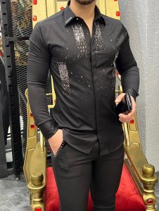 Camasa barbati neagra slim fit pentru evenimente B8360 5-5