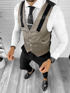 Vesta barbati maro deschis slim fit B8272 76-4 E