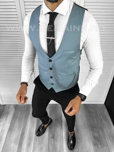 Vesta barbati slim fit albastra B8254 75-4 e