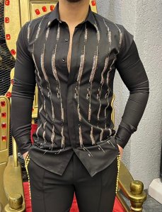 Camasa barbati neagra slim fit pentru evenimente B8376 5-5.1