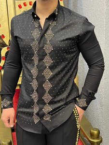 Camasa barbati neagra slim fit pentru evenimente B8377 11-6.2