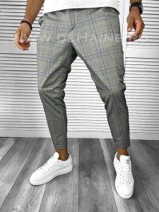 Pantaloni barbati casual regular fit gri in carouri A8454 N3-6-2