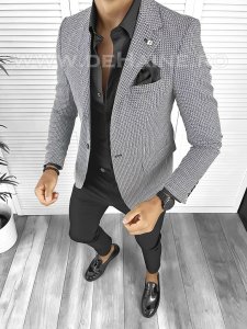 Sacou barbati slim fit cu imprimeu negru B8312 69-4 E