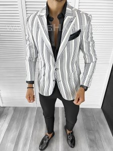 Sacou barbati slim fit cu imprimeu B8274 8-2