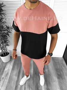 Trening barbati roz/negru pantaloni + tricou oversize B8038 I11-2.3