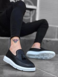 Mocasini barbati negri cu talpa alba B7800 A3-1