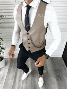 Vesta barbati eleganta slim fit bej V48 140-2 E