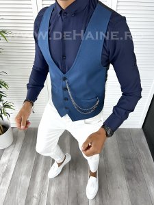 Vesta barbati eleganta slim fit bleumarin V3 E 141-3