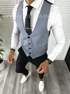 Vesta barbati eleganta slim fit blue V33 140-2 e