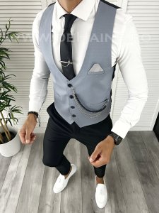 Vesta barbati eleganta slim fit blue V43 140-2 E