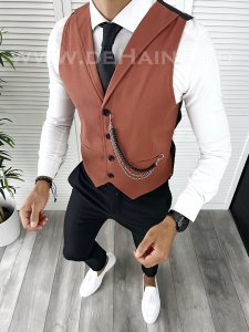Vesta barbati eleganta slim fit caramizie V61 141-2 E