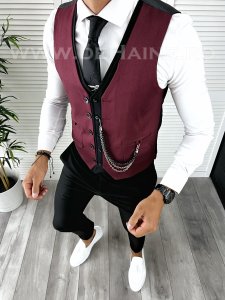 Vesta barbati eleganta slim fit grena V26 E 142-3