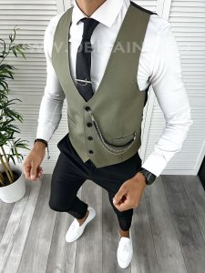 Vesta barbati eleganta slim fit kaki V8 E 142-3