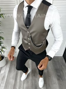Vesta barbati eleganta slim fit maro inchis V28 141-2 E