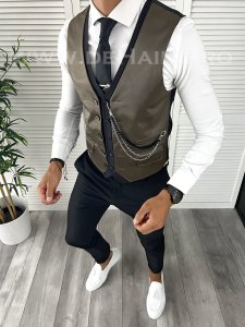 Vesta barbati eleganta slim fit maro V16 E 140-3