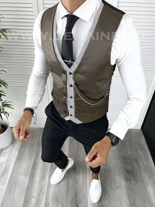 Vesta barbati eleganta slim fit maro V44 E 142-3