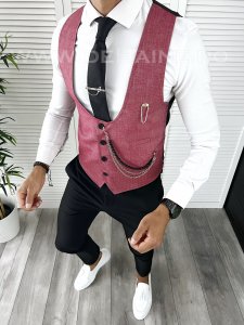 Vesta barbati eleganta slim fit roz V42 140-2 E